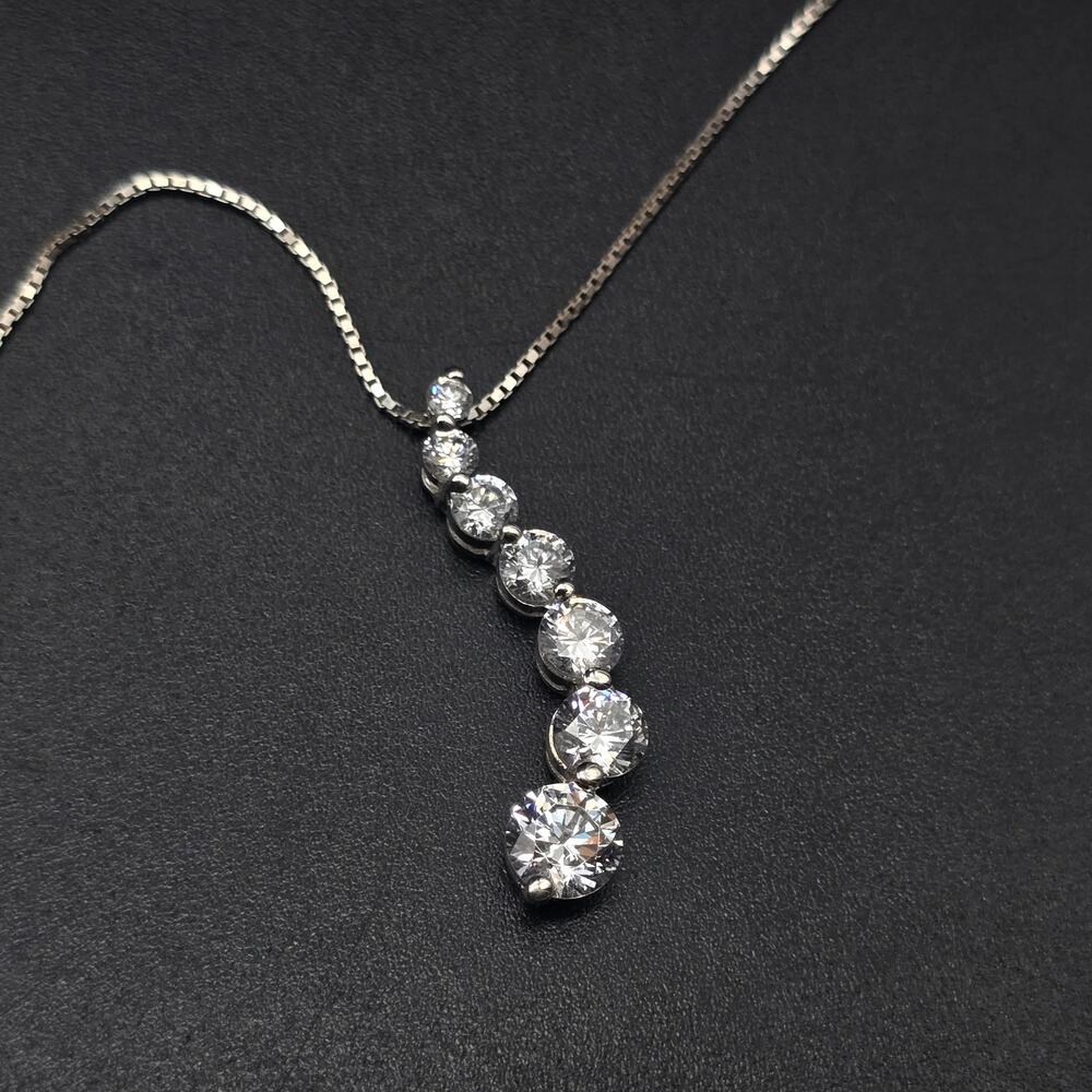 Sterling Silver CZ Journey Pendant Necklace 925 Chain